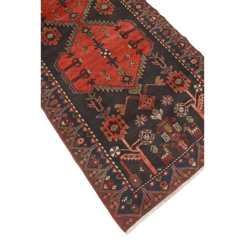 Noori Rug Fine Vintage Distressed Sanaz Red/Charcoal Runner - 3'4" x 9'8"