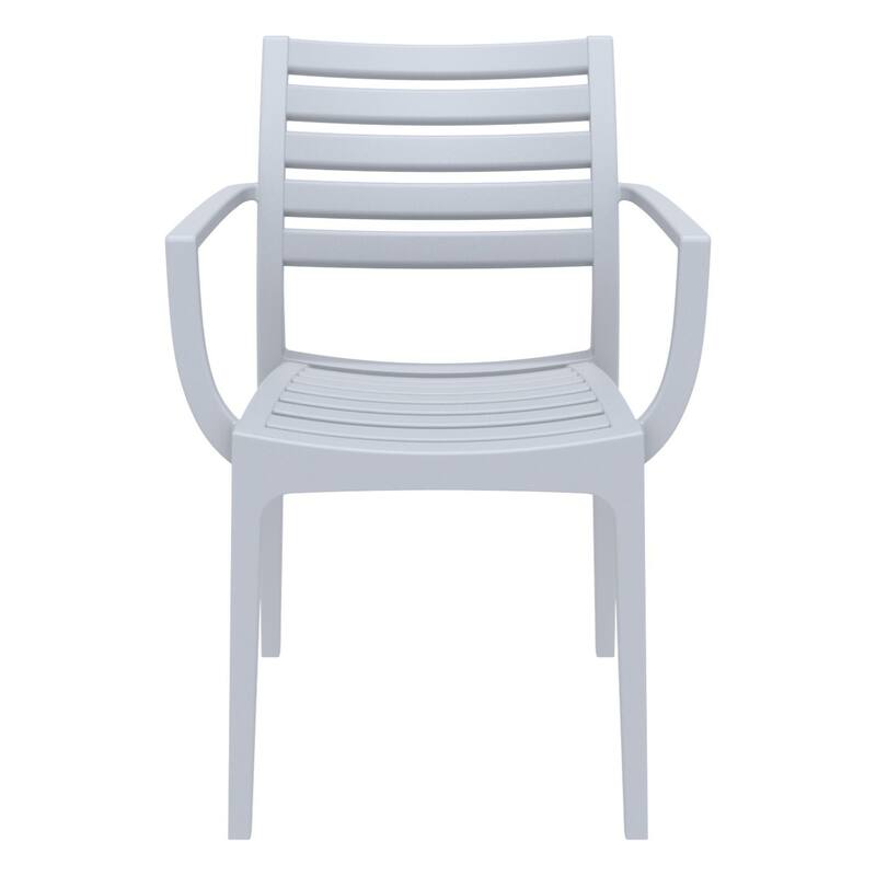 33" Silver Stackable Outdoor Patio Dining Arm Chair