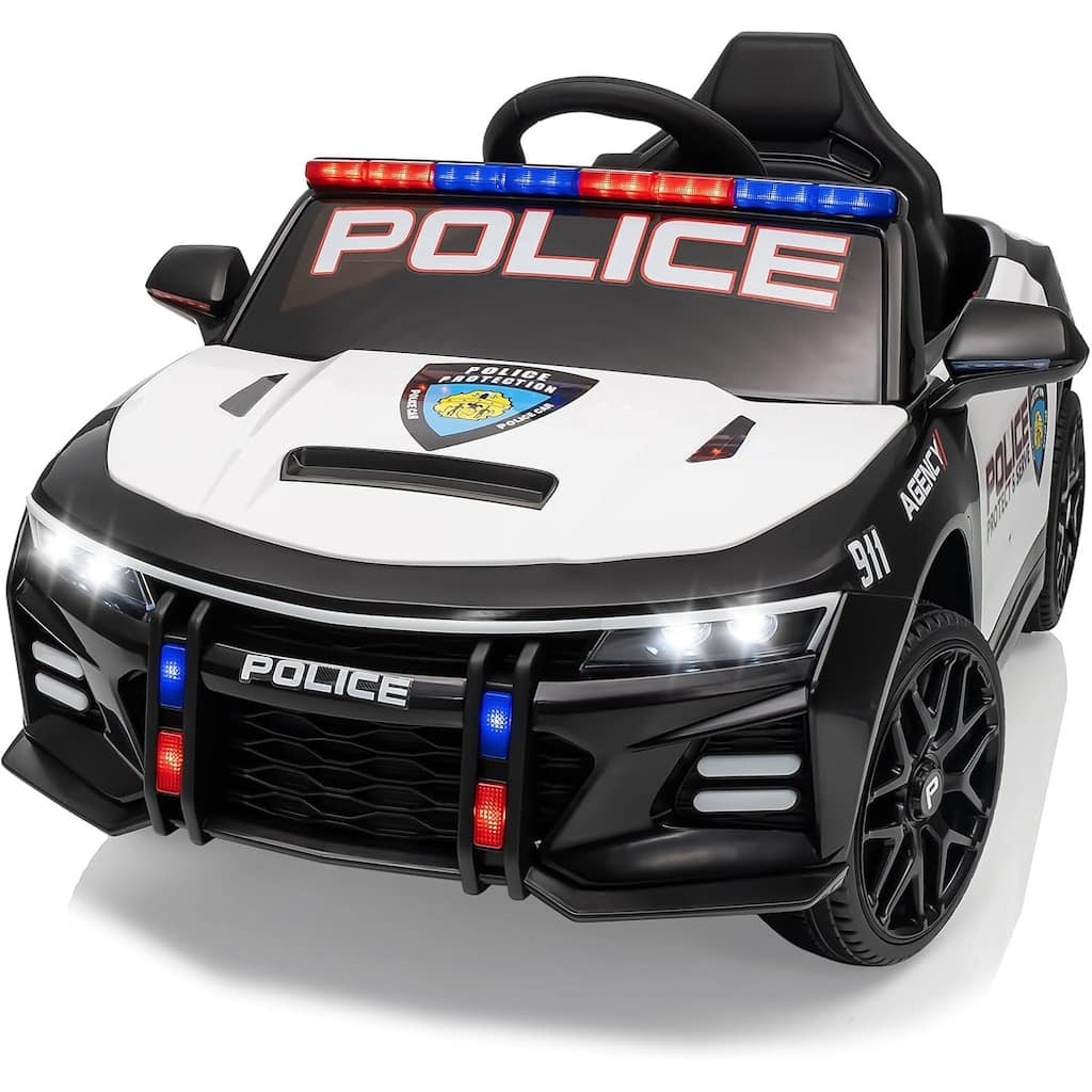 12V Kids Ride-On Police Car with Remote Control, Flashing LED Lights, Powered Toy Vehicle