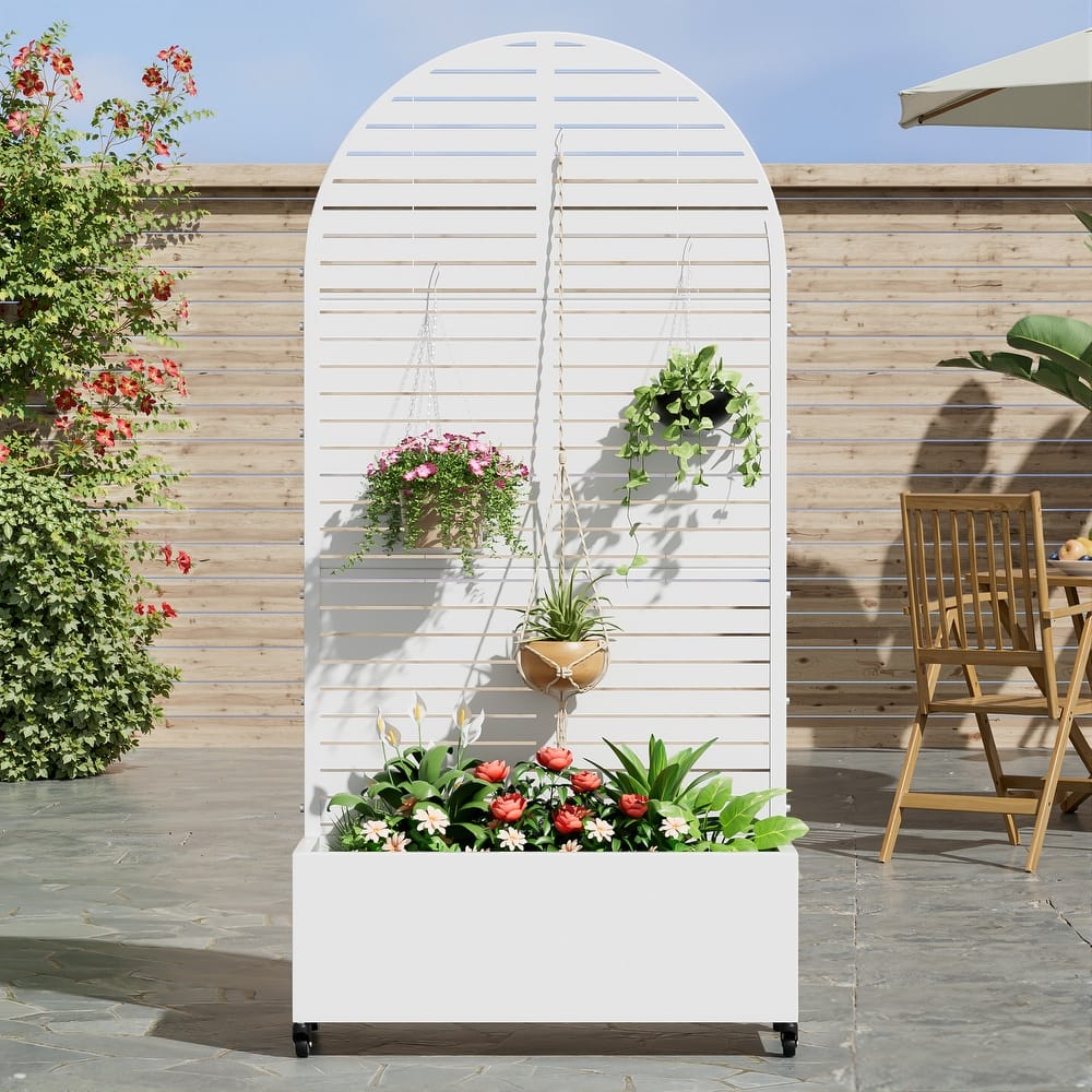 72 in Metal Movable Planter Box with Trellis Privacy Screen Lockable Wheels