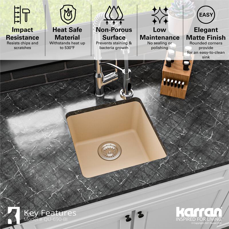 Karran Undermount Quartz Bar Single Bowl Sink