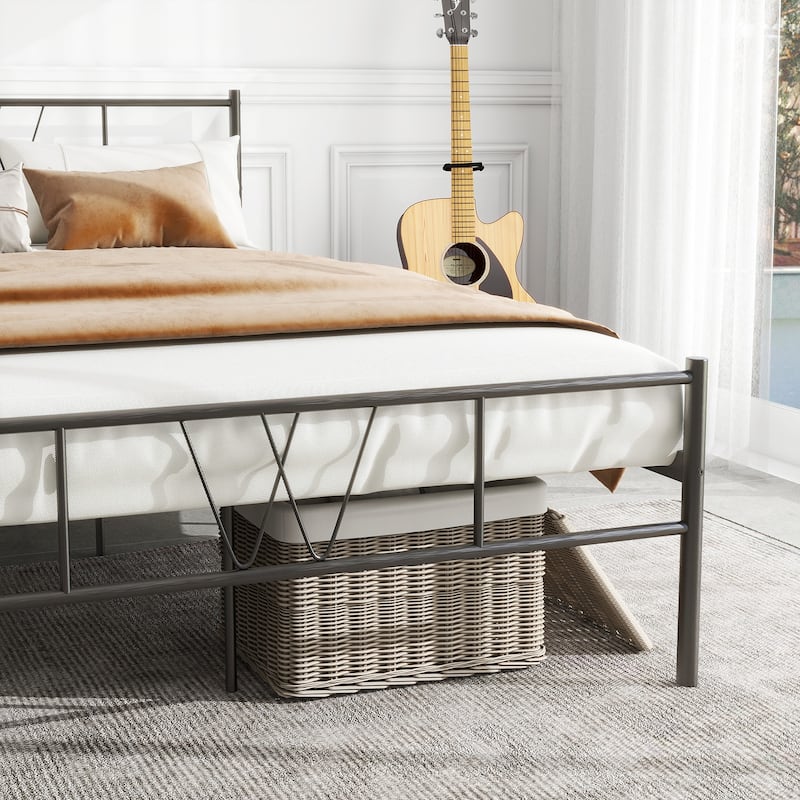 Full Size Metal Bed Frame with Headboard Platform Bed / Heavy Duty/ Solid Metal Slat / No Box Spring Needed, Twin Bed Frame