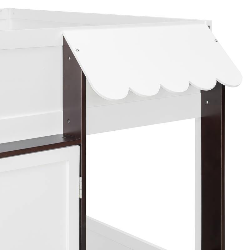 Full Loft House Bed with Playhouse & Storage, Modern Wood Cabin Bed for Kids