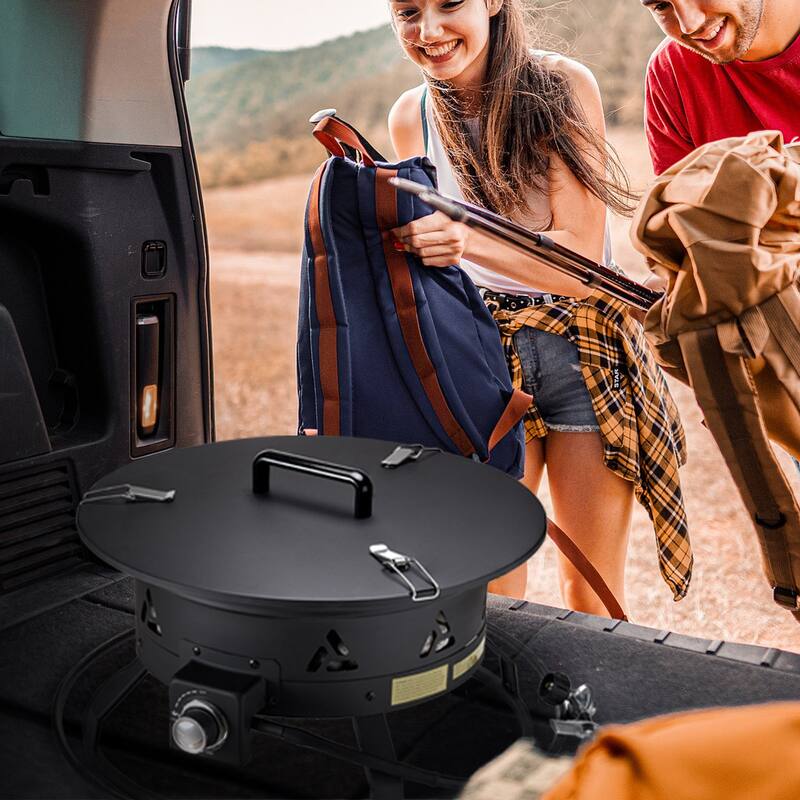 Black Steel Smokeless Propane Gas Fire Pit, Portable with Flame Control