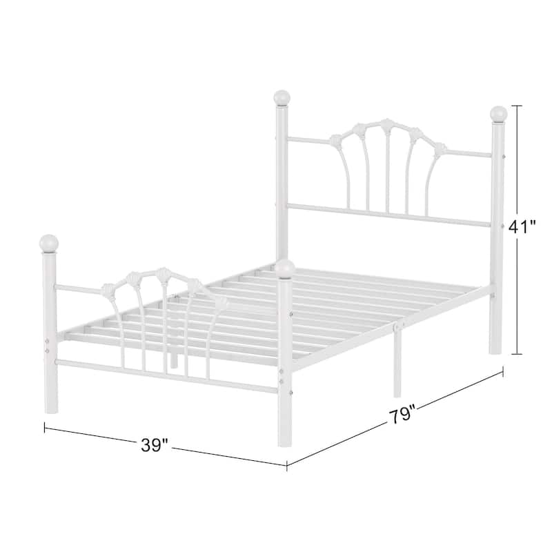 VECELO Classic Metal Platform Bed Frame, Twin Size Beds Set of 2 with Shell Style, Kids Bed Set of 2