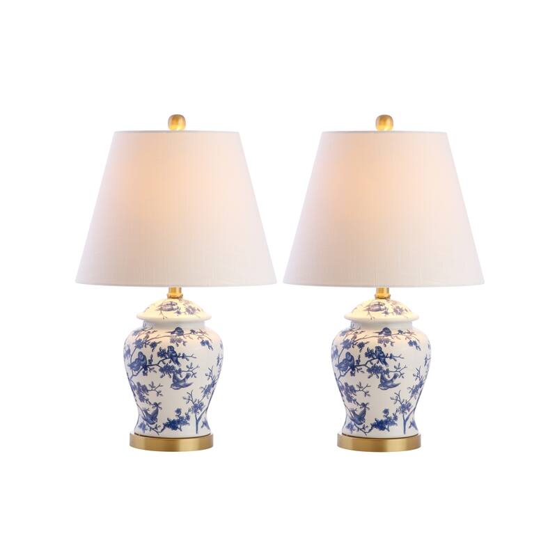 Choi 22" Chinoiserie Table Lamp, Blue/White (Set of 2) by JONATHAN Y - Blue/White