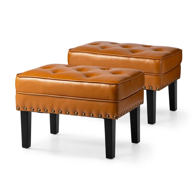 Glitzhome Set of 2 22"W Leatherette Button-tufted Foot Stools Ottomans