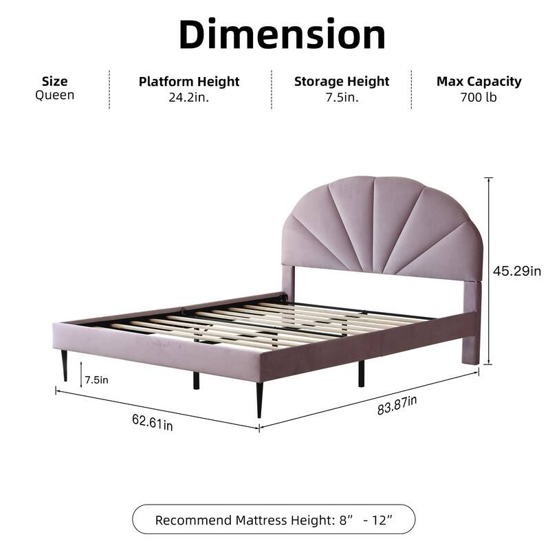 Upholstered Bed with Unique Seashell Headboard