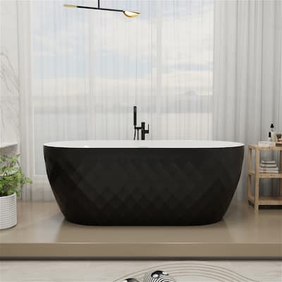 59'' Lx 28''W Freestanding Soaking Acrylic Bathtub with Overflow & Pop-up Drain,Matte Black