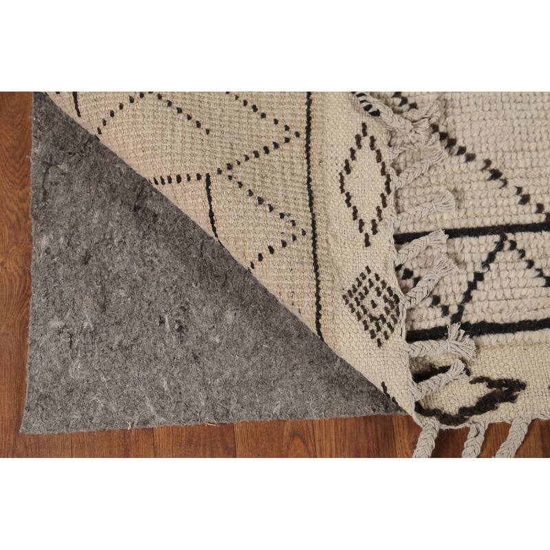 Geometric Moroccan Oriental Area Rug Hand-Knotted Beige Wool Carpet - 6'0"x 9'8"