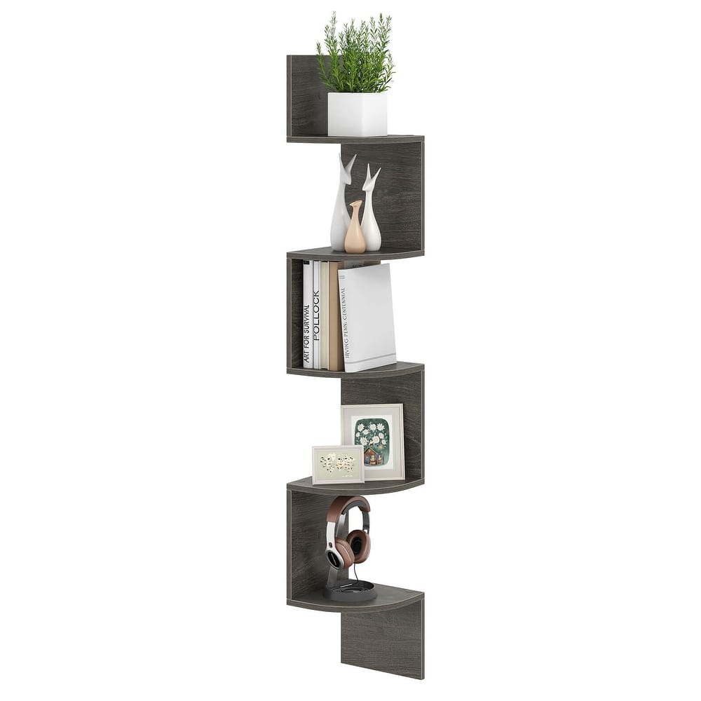 Costway 1/2 PCS 5-Tier Floating Bookshelf with Safe Round Edge - See Details