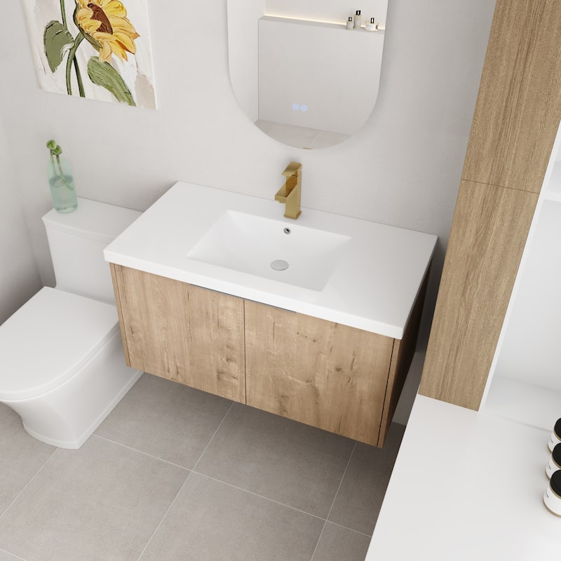 Beingnext 24"/30"/36" Bathroom Vanity with Sink, Floating Bathroom Vanity with 2 Soft Close Doors