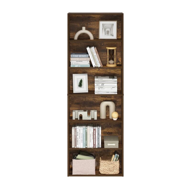 71 in. Tall Pine Wood 6-Shelf Bookcase