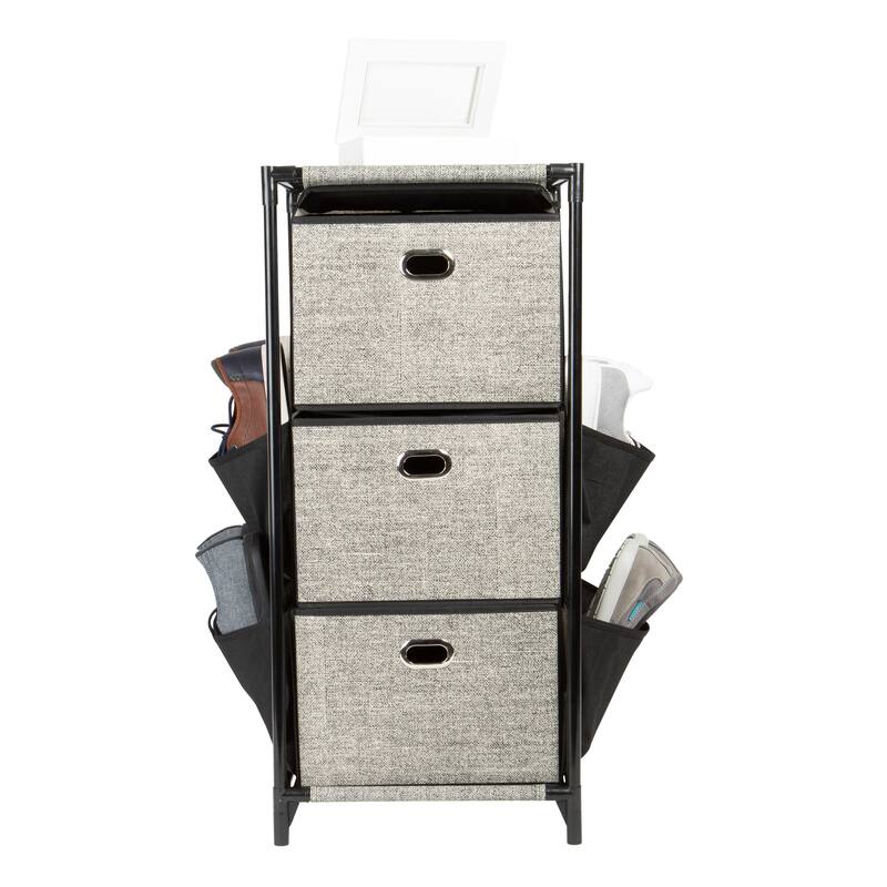 Simplify 3 Tier Storage Drawers with Side Pockets in Black - 13.4"x 13.8"x 30"