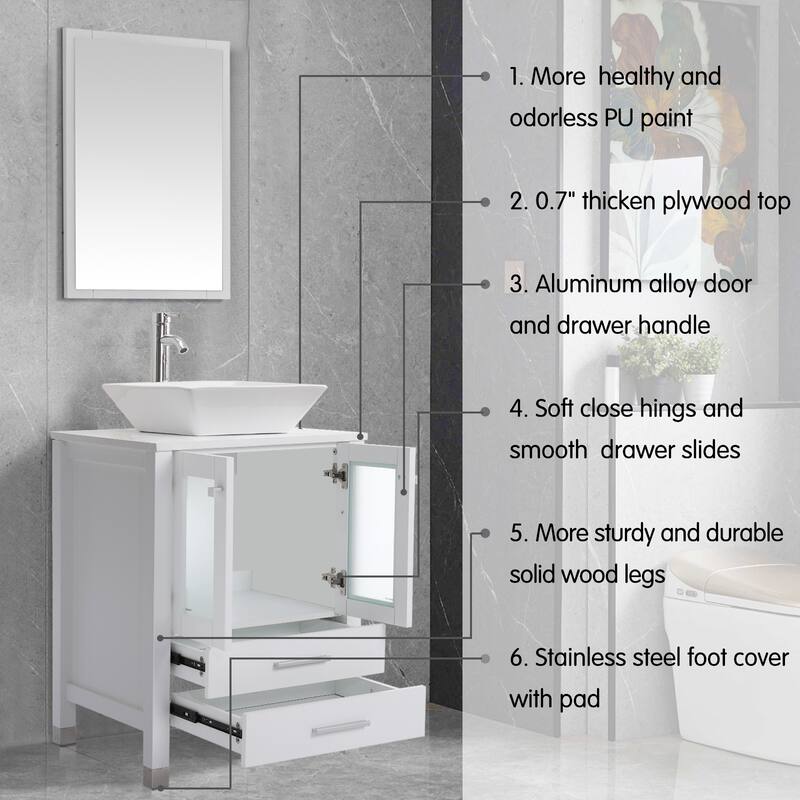 24" Bathroom Vanity with Sink Set Storage Cabinet Combo