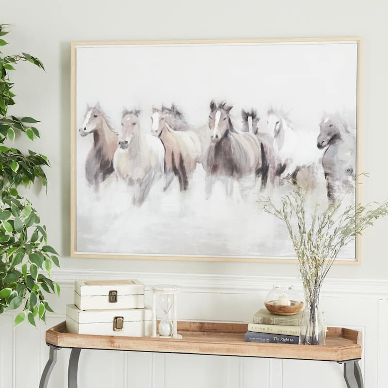 Canvas Horse Framed Wall Art with Brown Frame - Gray - Roche River Decor