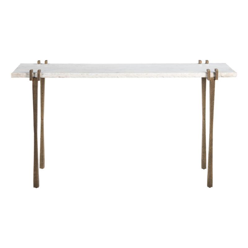 HomeRoots 55" White and Bronze Genuine Marble and Iron Console Table - 55.00 in. x 29.90 in. x 18.00 in.