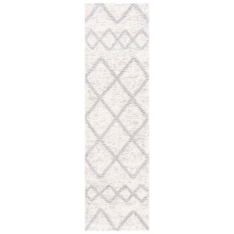 SAFAVIEH Berber Shag Katrien Moroccan Boho 1.25-inch Rug - 2'3" x 8' Runner - Ivory/Grey