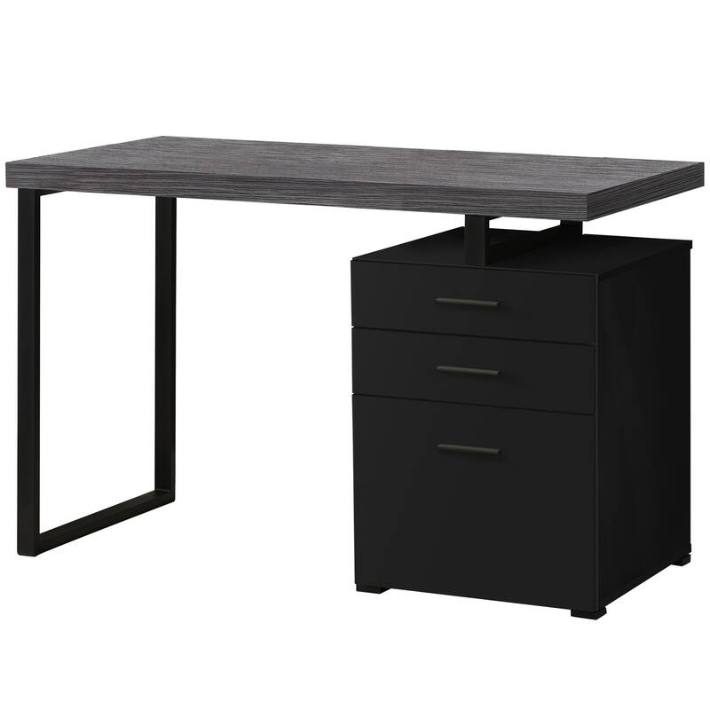 Wood Computer Desk with Drawers and Metal Pedestal Base