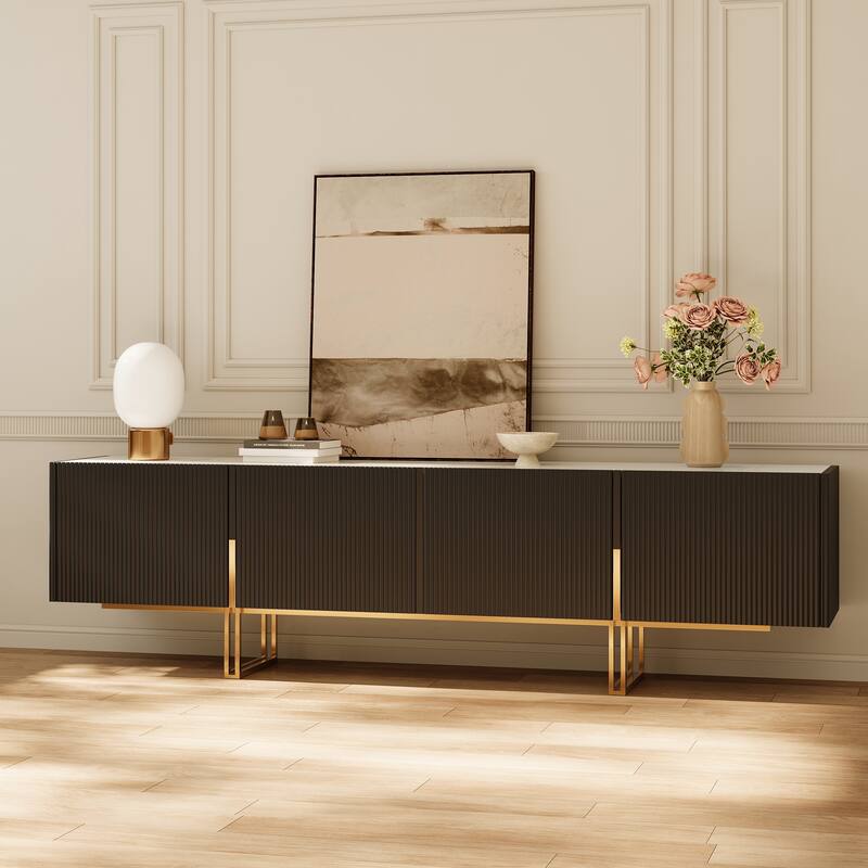 78.7'' TV Stand, Entertainment Center with Faux Marble Top - 86.6'' X 15.7'' X 23.6'' - Black