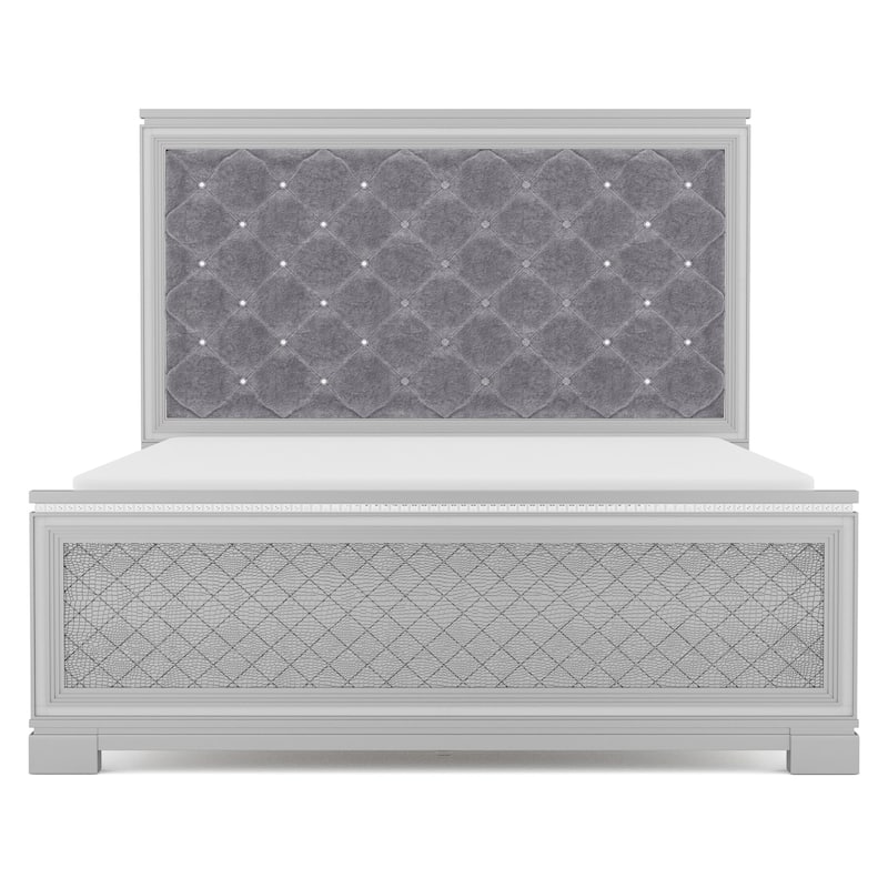 Seleena Glam Silver Wood 6-Piece Tufted Panel Bedroom Set with USB Port by Furniture of America