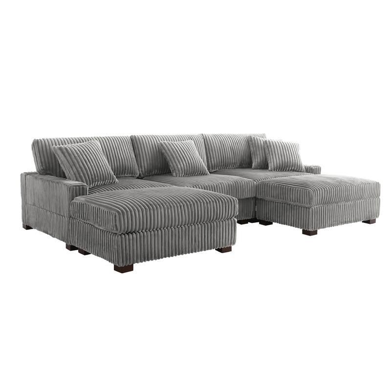 Modular Sectional Sofa Set with Adjustable Headrests and Ottomans