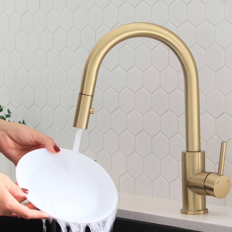 STYLISH Kitchen Sink Faucet Single Handle Pull Down Dual Mode in Stainless Steel - Faucet Height: 14 1/8" | Spout Height: 6 3/4"