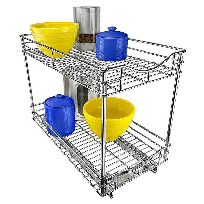 LYNK PROFESSIONAL® Pull Out Cabinet Organizer (2 Tier) Slide Out Drawers for Kitchen Cabinets - 11"D x 21"W - Chrome