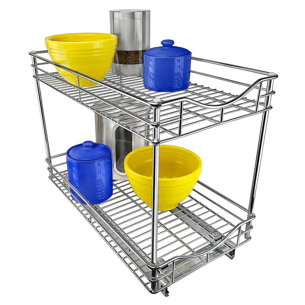 LYNK PROFESSIONAL® Pull Out Cabinet Organizer (2 Tier) Slide Out Drawers for Kitchen Cabinets - 11"D x 21"W - Chrome