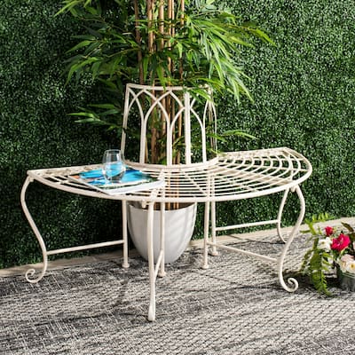 SAFAVIEH Nya Victorian Wrought Iron 50-inch Outdoor Tree Bench - 50 In. W x 24 In. D x 31 In. H - 50"W x 24"D x 31"H