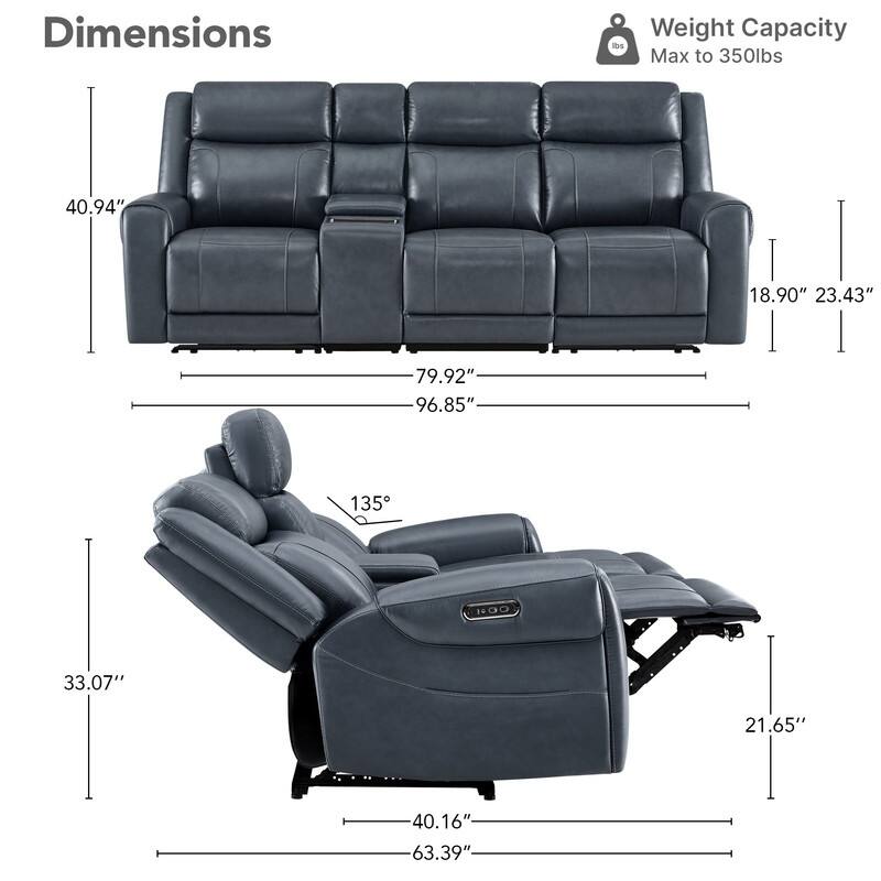 Spruce & Spring Leo Power Wall Hugger Reclining Sofa with Multi-Function Console