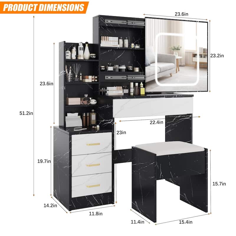 Vanity Desk with Mirror and LED Lights