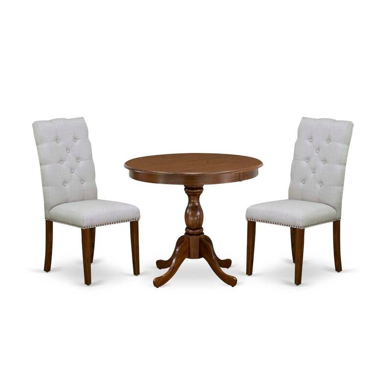 3-Piece Acacia Walnut Finish Solid Wood Top Button Tufted Dining Room Set (Seats-4)