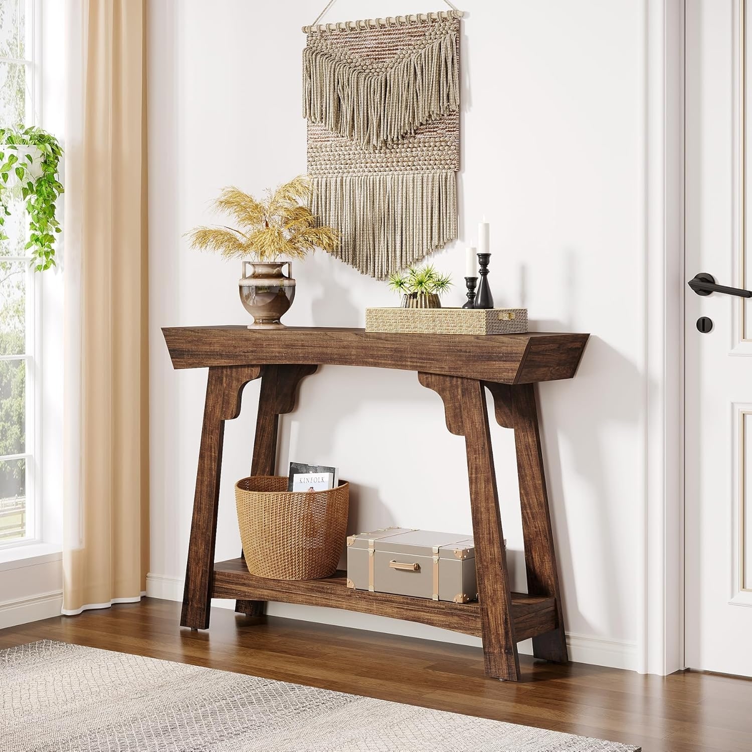 41" Farmhouse Wood Console Table Behind Couch with Storage Shelf for Hallway, Living Room