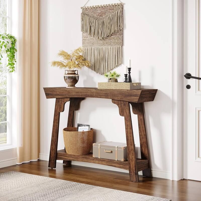 41" Wood 2-Tier Small Console Table Behind Couch with Storage