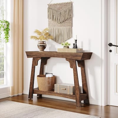 41" Wood 2-Tier Small Console Table Behind Couch with Storage