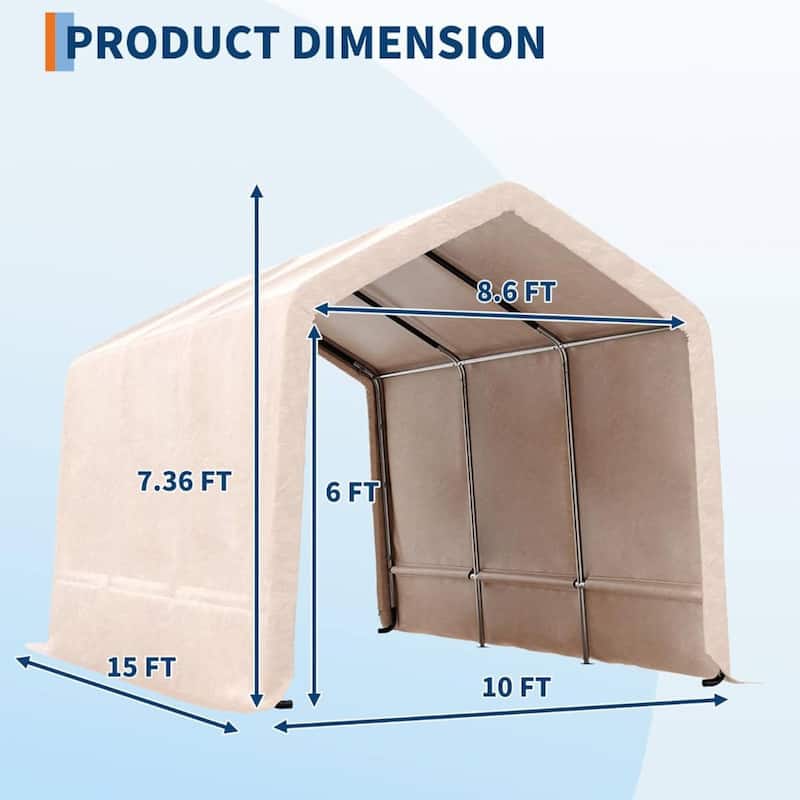 10x15 FT Portable Outdoor Storage Shed, Carport for Motorcycle, Firewood, Garden and Tools