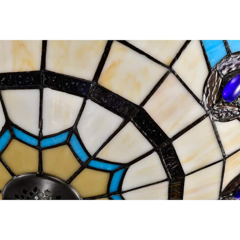 Thora Ivory and Azure Flushmount Ceiling Lamp Tiffany Style Glass Shade - Ivory-Blue