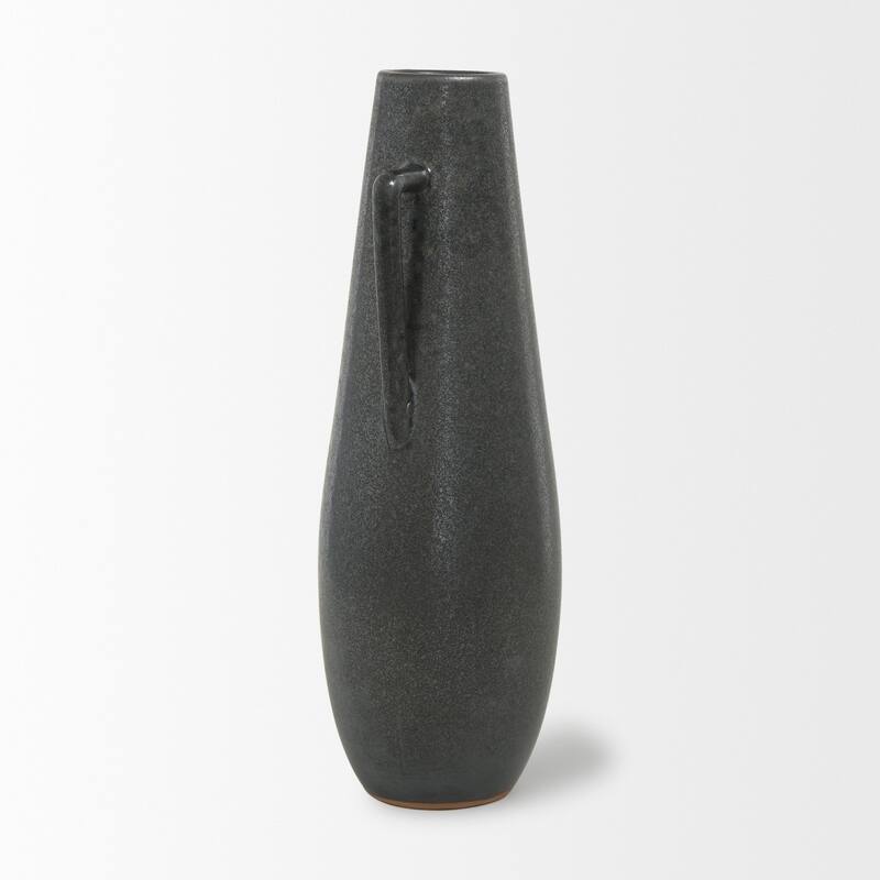 Kora Dark Gray And Brown Metallic Double Ear Vase (17") - 5.9L x 5.7W x 16.9H