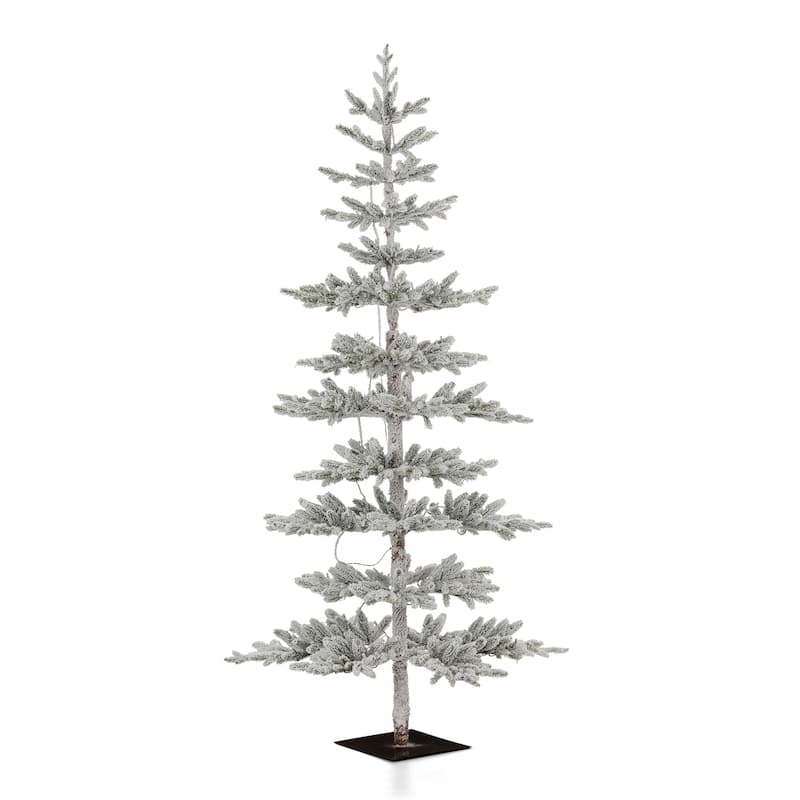 Glitzhome 6ft/7ft/9ft Deluxe Pre-Lit Flocked Slim Fir Artificial Christmas Tree with Warm White Lights