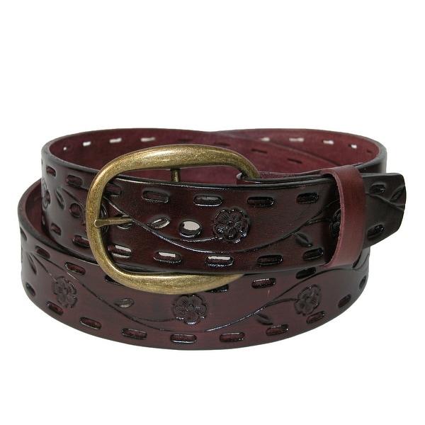 CTM® Women's Center Bar Buckle Belt with Flowers