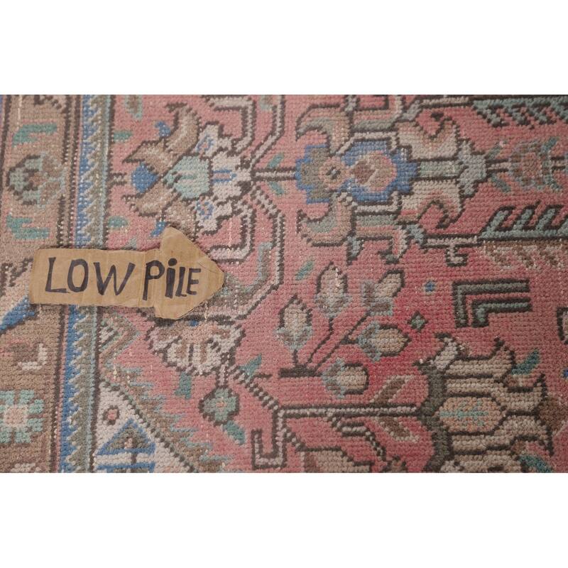 Pink Geometric Tabriz Persian Vintage Rug Hand-Knotted Wool Carpet - 9'6"x 12'4"