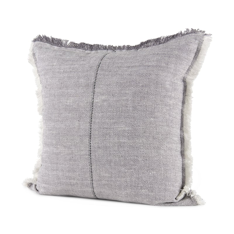 Thais 13L x 21W Light Gray Fabric Fringed Decorative Pillow Cover - Pillow Covers - 20.0L x 20.0W x 0.2H - Blue - Single