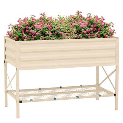 Raised Garden Bed with Galvanized Steel Frame, Storage Shelf and Bed Liner, Elevated Box with Legs for Vegetables, Flowers