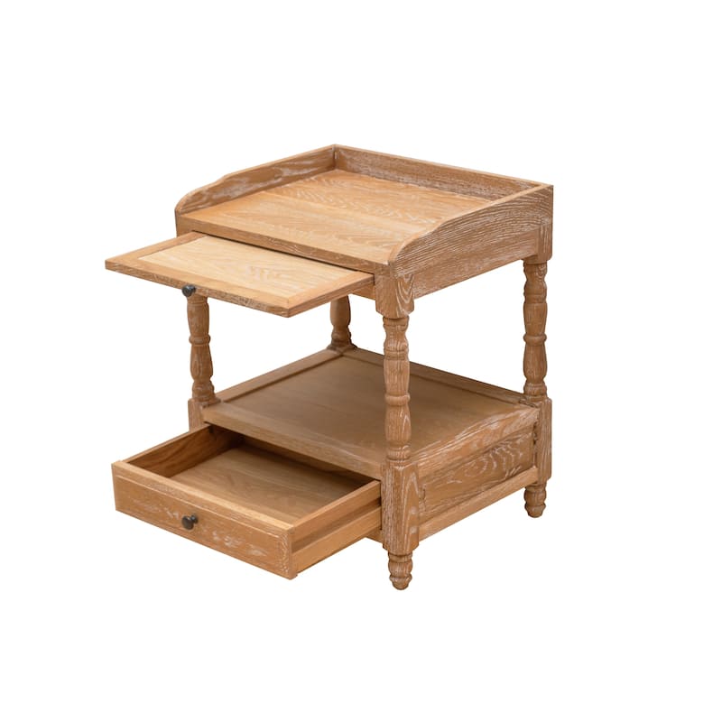 VredHom Oak Shelves Nightstand with 2 Drawers