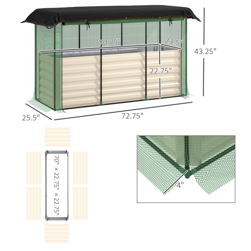 Galvanized Steel Raised Garden Bed with Crop Cage and Shade