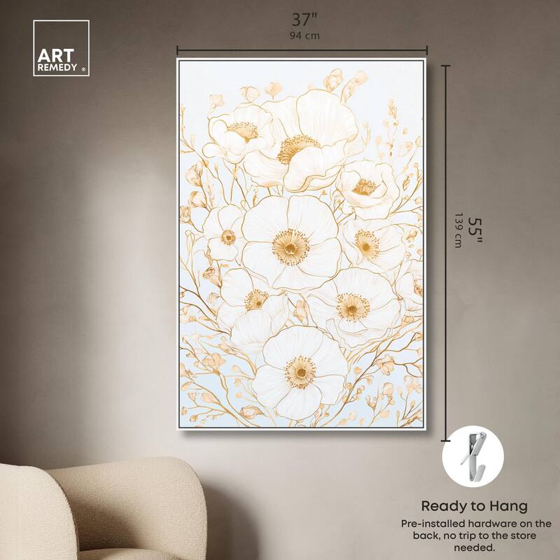 White and Gold Poppies II Canvas by Art Remedy