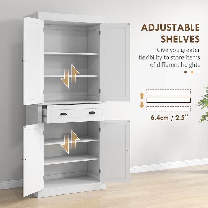Modern Kitchen Pantry Cabinet, Buffet Cabinet Storage Cabinet with 4 Doors, Drawer and 3 Adjustable Shelves