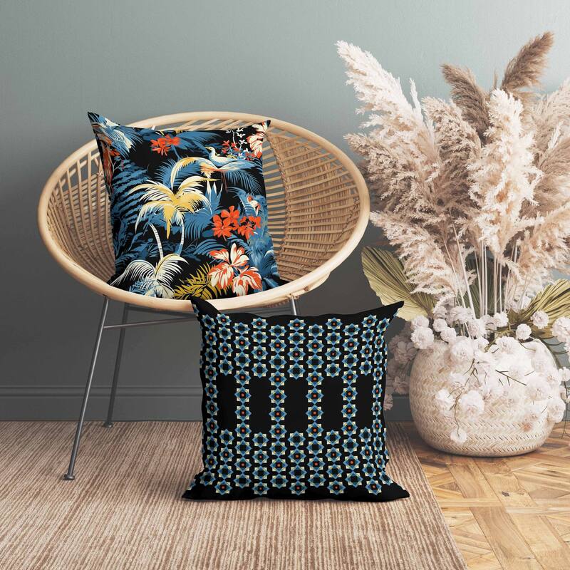 Tropi Chirp Faux Suede Reversible Throw Pillow Black and Blue