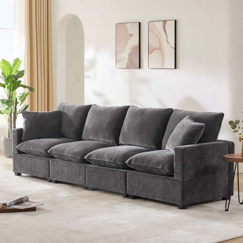 Modern Modular Sofa with Reconfigurable Chenille Seats and Pure Foam Cushions for Apartments and Homes or Offices - Black+Grey